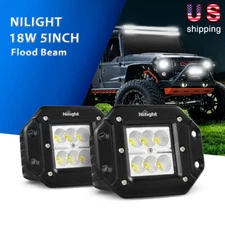 Nilight 2pcs 18W LED Light Bar Flood Beam Off-Road Fog Lights Flush Mount ATV 5"