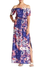 Love...Ady Printed Off-The-Shoulder Maxi, Short sleeves, Blouson top, Small, $98
