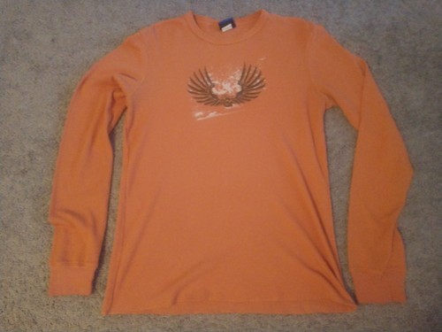 Orange White Black Large Long Sleeve Kirra Brand Skull & Wings T-Shirt PacSun - Picture 2 of 7