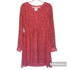 ModCloth Effortless Arrival Dress Coral with Multi Wishbones Sz L Knee Length