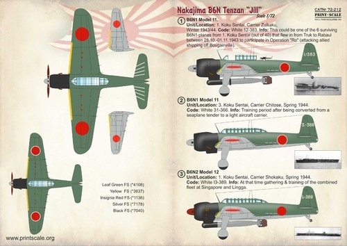 Calcomanía de tobogán acuático para avión 1:72 Nakajima B6N Tenzan Jill impresión escala 72-212 - Imagen 14 de 24