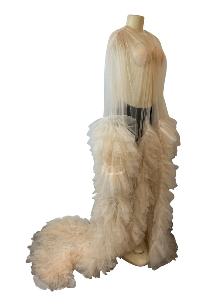 Sara Gariel Women Maternity Nude Ruffled Tulle Bridal Cape With Train One Size - Image 2 of 4