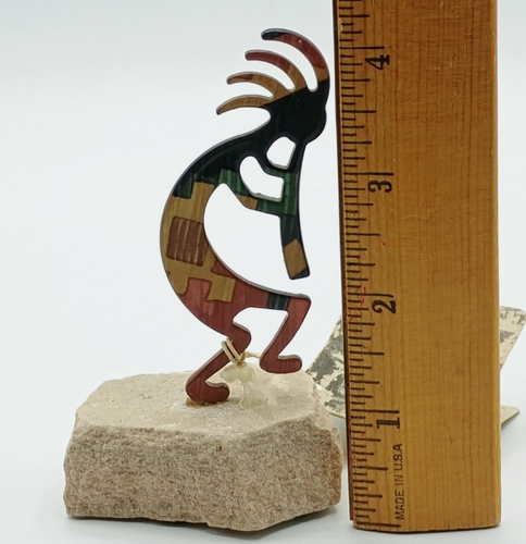 Kokopelli Lazart Enameled Metal Figurine Colorful Southwest Sandstone Rock - Picture 7 of 7