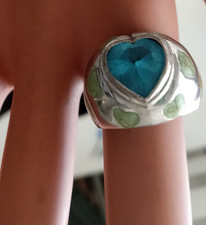 STERLING SILVER RING WITH BLUE STONE HEART SHAPE SZ-8