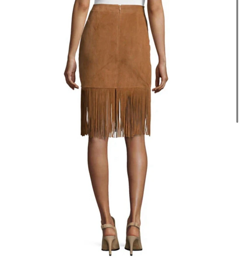 Falda CUSP BY NEIMAN MARCUS Gamuza/Cuero Flecos Marrón Nueva con Etiquetas Talla M Precio de venta sugerido por el fabricante 360 USD Foto 2 de 4