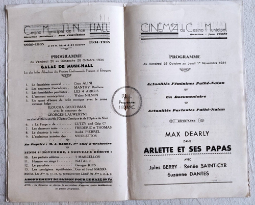 programme spectacle - Casino municipal de Nice - Octobre 1934 - Jules Cheret - Imagen 3 de 3