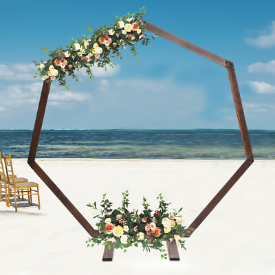 Wedding Arch 7.2ft Heptagonal Wood Arch ceremony Party Backdrop Flower Stand Dec