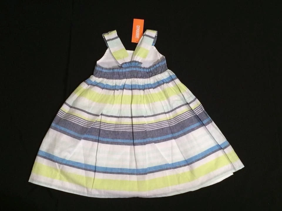 Nuevo con etiquetas Vestido Gymboree Niñas Talla 4T Azul Safari Rayas Solero Lino Algodón Verano Foto 2 de 2