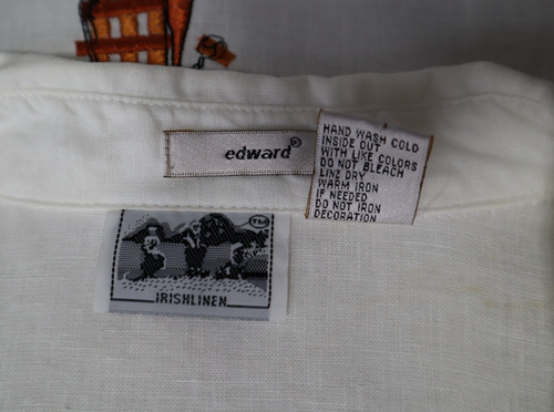 Edward Irish Linen White Top Embroidered Button Up Shirt Novelty Print Large - Picture 16 of 18
