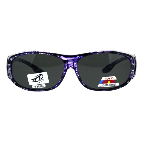 Polarized Womens Rhinestone Bling Fit Over Floral Print 63mm Sunglasses - Picture 3 of 13