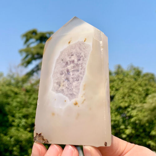 132G Natural Agate Geode Amethyst Crystal Obelisk Quartz Tower Wand Purple gif - Picture 23 of 24