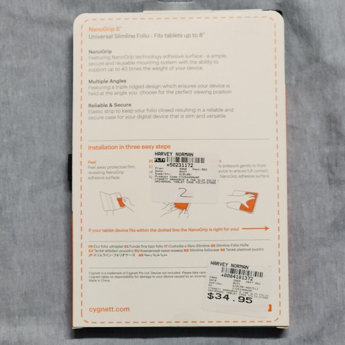 Cygnett NanoGrip 8" Universal Slimline Folio Case For Samsung TabA & iPad Mini 4 - Picture 2 of 2