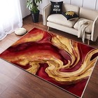 Abstract Red Gold Rug, Modern Art Carpet, Luxury Area Rug, Elegant Home Decor