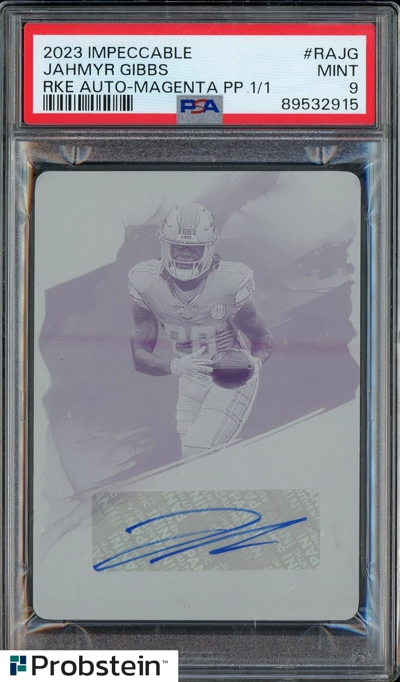 Jahmyr Gibbs Panini Impeccable Rookie Autographs #RAJG Magenta Printing Plate 1/1