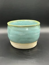 Studio Art Pottery Outside Planter Signed LLB Turquoise Glaze Small