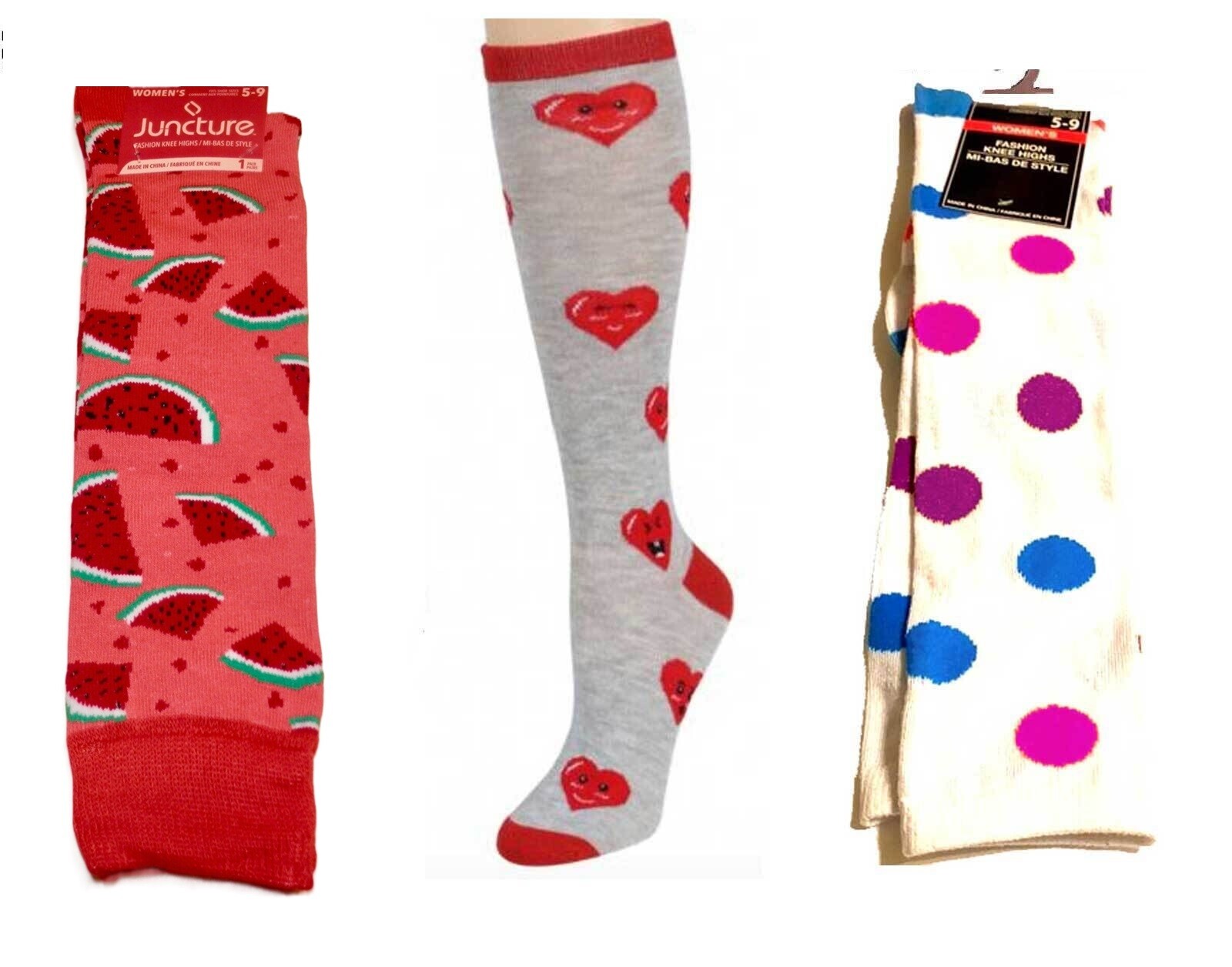 PONY CALZINI AL GINOCCHIO DONNA RAGAZZE FUNKY NOVITÀ Anguria Cuori Emoji Punti a Polka SCEGLI 1