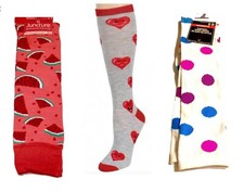 Women Girls Funky NOVELTY KNEE SOCKS-Watermelon-Emoji Hearts-Polka Dots-CHOOSE 1