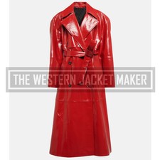 Faux Leather Trench Coat For Women, Womens Coats In Red Vinyl, Get 30% Discount