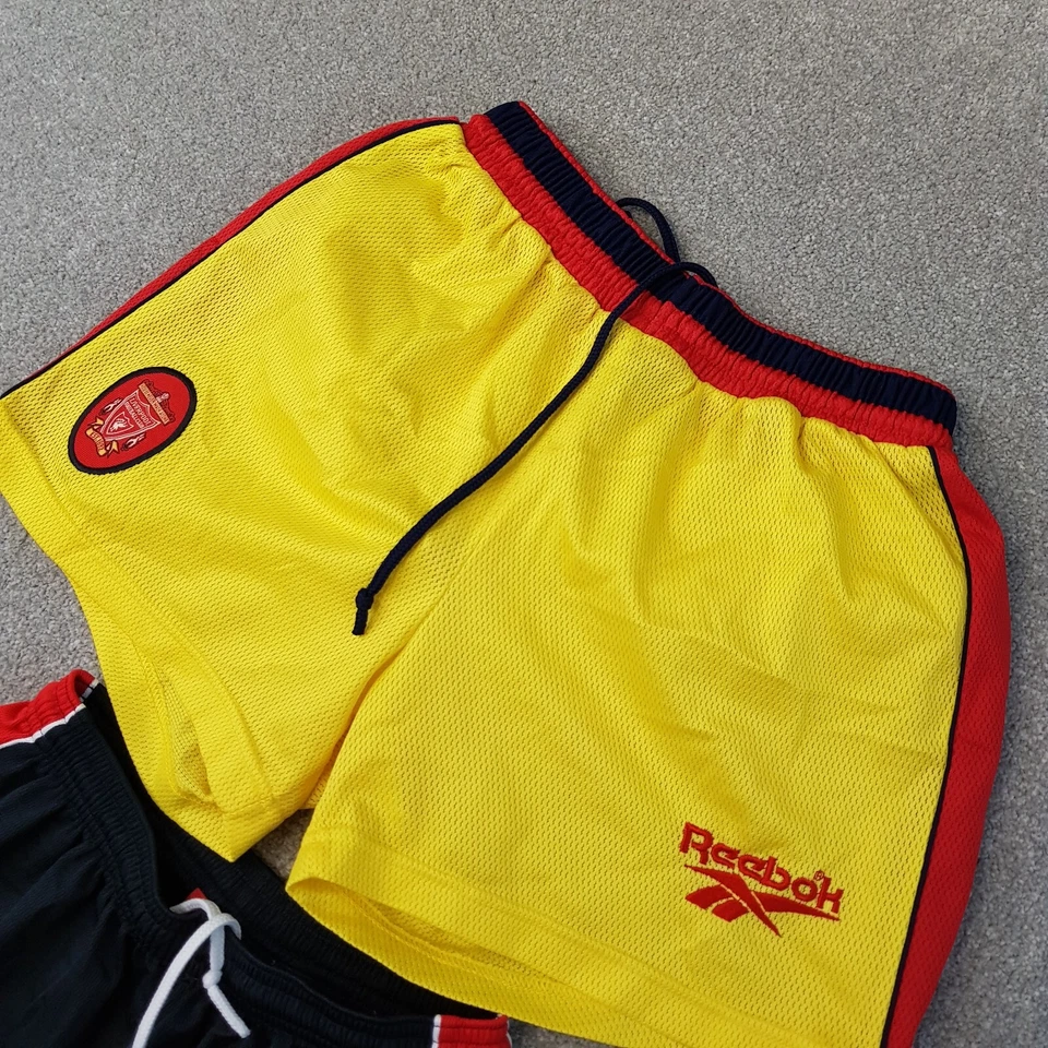 Liverpool Football Shorts 28 XS Yellow Blue Reebok VTG 1997/98 Away x2 - Image 2 of 4
