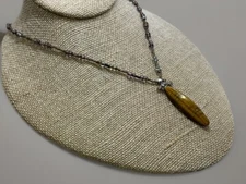 SUZANNE KALAN Tiger’s Eye Pendant 925 Sterling Multi-Seed Bead Necklace 16”