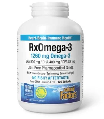 Natural Factors, RxOmega-3, EPA 400mg / DHA 200mg, 120 Weichkapseln - Bild 1 von 2