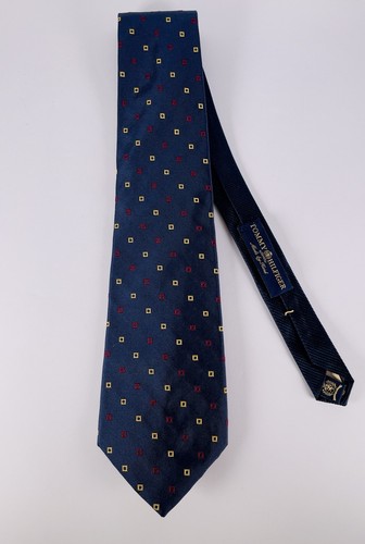 Cravatta collo uomo Tommy Hilfiger fatta a mano blu oro rosso 100% seta USA nuova - Foto 9 di 10