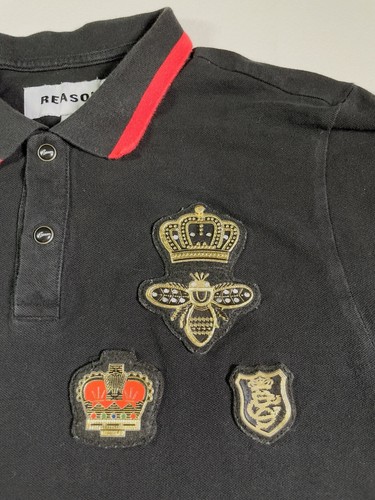 Reason Richmond Badges Polo Shirt Mens Black Embroidered Bee Short Sleeve Small - Picture 9 of 15