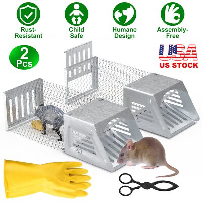2Pcs Humane Mouse Trap Reusable Catch Cage Rat Trap Outdoor Yard Live Cage Trap