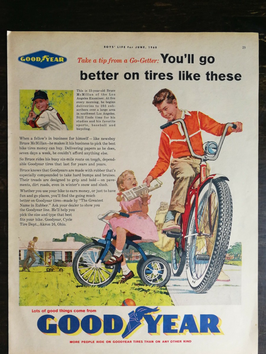 Vintage 1960 Good Year Goodyear Bicycle Tires Full Page Original