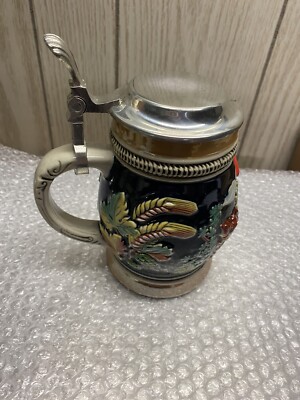 Vintage German Lidded Beer Stein - D.N. & E.I. - Horse & Wagon - 7 1/4 