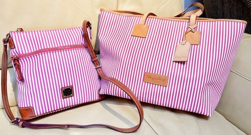 Dooney Bourke Bundle Set Fuchsia Pink Seaview Large Tote & Crossbody Travel Bags