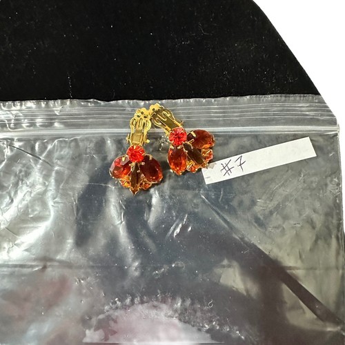 Vtg D&E Juliana Gold Toned Orange & Brown Glass Clip-On Earrings Navettes - Picture 16 of 16