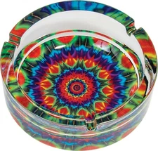 Fujima Round Heavy Glass Design Cigarette Ashtray - Kaleidoscope 