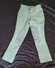 Tuffrider JODHPURS Sz 6 Youth GREEN PULL ON w/ Whimsical Horse Embroidery
