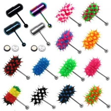 316L Surgical Steel Jewelry Vibrating Silicone Tongue Ring Bar Stud +2 Batteries