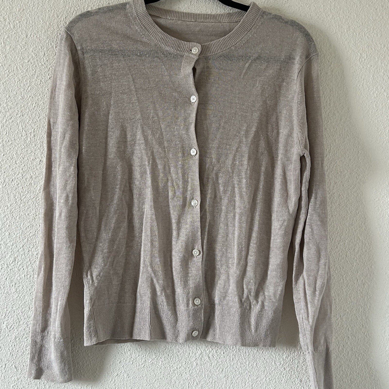 Women’s Beige 100% True Hemp Cardigan Sz Medium Button Minimalist Contemporary