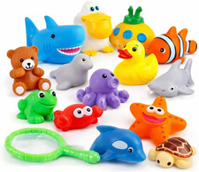 15 PCS Ocean Animals Rubber Bath Toy Water Squirters with Floating Bathtub Squee