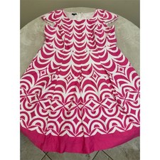 Talbots Dress Womens Plus 16 Pink Geometric Fit & Flare Knee Length