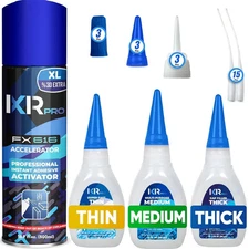 CA Glue with Activator Kit (3X1.75 Oz. Thin-Medium-Thick + 16.9 Fl.Oz.) Cyanoacr