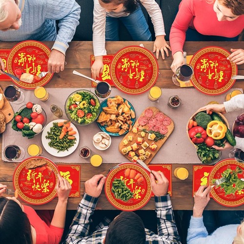 Wiooffen 96 Pcs Chinese New Year Party Plates Napkins Tableware Set Happy Red - Picture 5 of 6