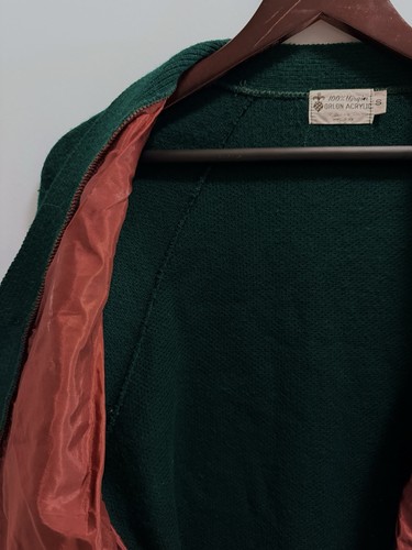 Vintage 60s Men’s Unbranded Acrylic & Leather Green Cardigan Grunge Small - Picture 16 of 17