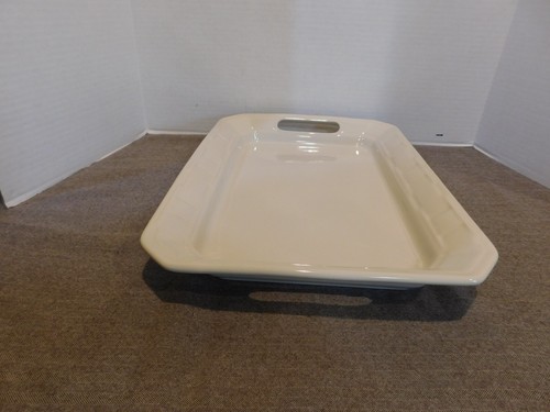 Bandeja Longaberger Pottery Woven Traditions marfil con mango 17" - Imagen 3 de 4