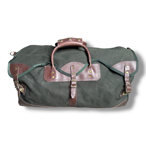 Vintage Orvis Battenkill Green Canvas Brown Leather Weekender Duffle Bag - Bild 1 von 8