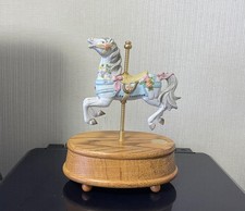 Carousel Collection Wooden Horse Music Box Retro Antique Pink