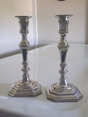 Pair of Silverplate Candle Holders. 9.5'' tall. Very nice!