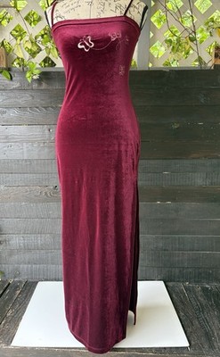Vtg Y2K USA Finesse Women Small Red Velvet Butterfly Fairy Goth Maxi Dress A14