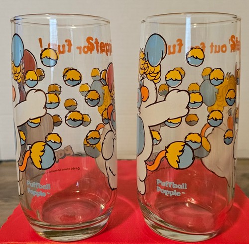 Lot 2 Popples Party Steppin' Out For Fun! Puffball Popple Glass 1986 Vintage - Picture 4 of 7