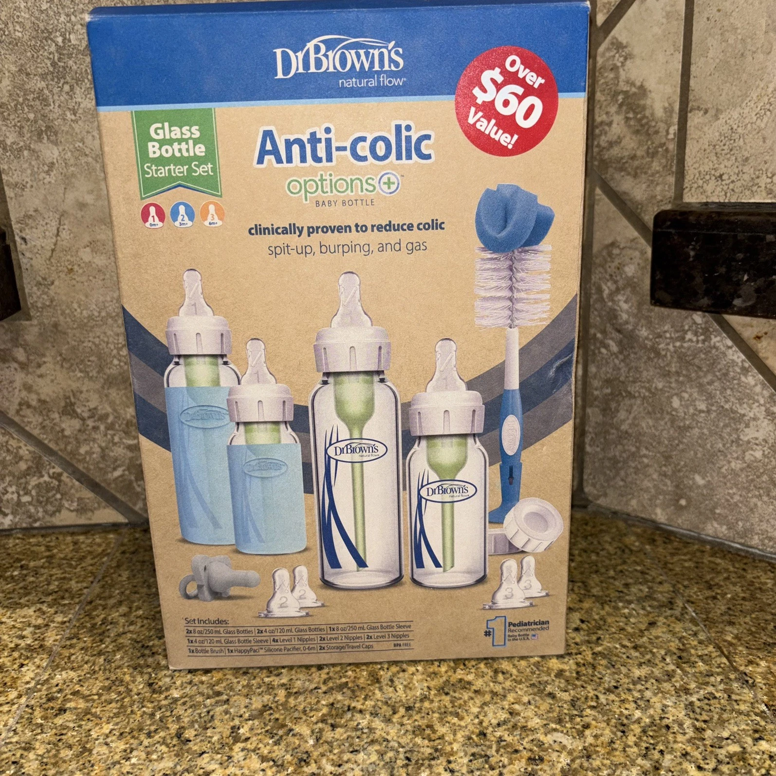Dr Brown's Anti Colic Glass Baby Bottle Gift Set 4 Count 0m+ BPA Free