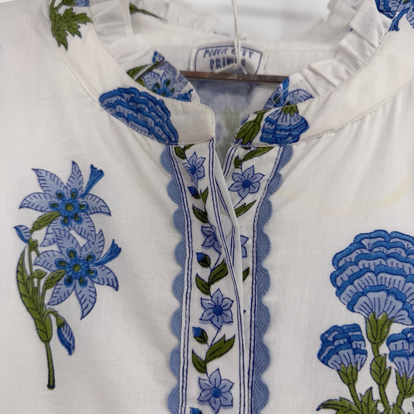 Pink City Prints Cobalt Lilly Panama Dress Size L Large Belted Cotton Maxi Shirt