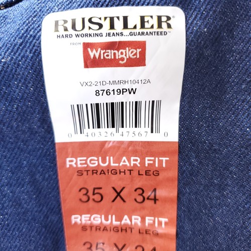 Rustler Wrangler Straight Leg Jeans Mens Size 35 x 34 Regular Fit Dark 87619PW - Picture 3 of 7